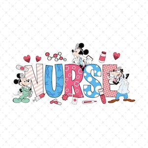 Nurse Png, Mickey Mouse and Friends Inspired Design, Cartoon Characters Artwork, Nurse Appreciation Clipart, Cute Medical Theme