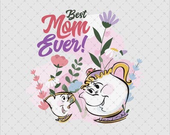 Retro Chip and Mrs. Potts PNG: Princess Tea Pot Clipart (Digital File)