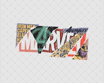 Retro Superhero Comic Collage PNG – Avengers Fan Apparel (Digital Download)