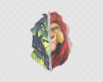 Mufasa Scar Split Face Lion Art, Lion Brothers PNG (Digital Download)