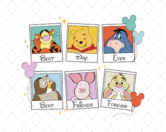 Pooh Bear Friends Polaroid Png, Instant Download, Sublimation Design, Shirt Sticker Mug File