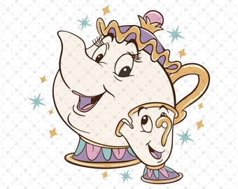 Retro Chip And Mrs. Potts Png, Princess Tea Pot (Digital File)