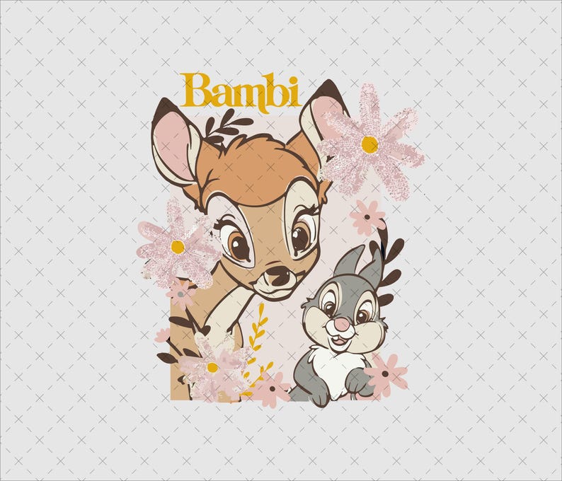 Bambi and Thumper Png Svg, Instant Download, Floral Deer Clipart, Shirt Sublimation Print image 1