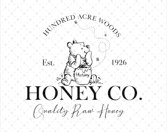 Honey Co Bear Svg Png, Hundred Acre Woods Digital Download, Classic Pooh Hunny Pot, Shirt Sublimation File