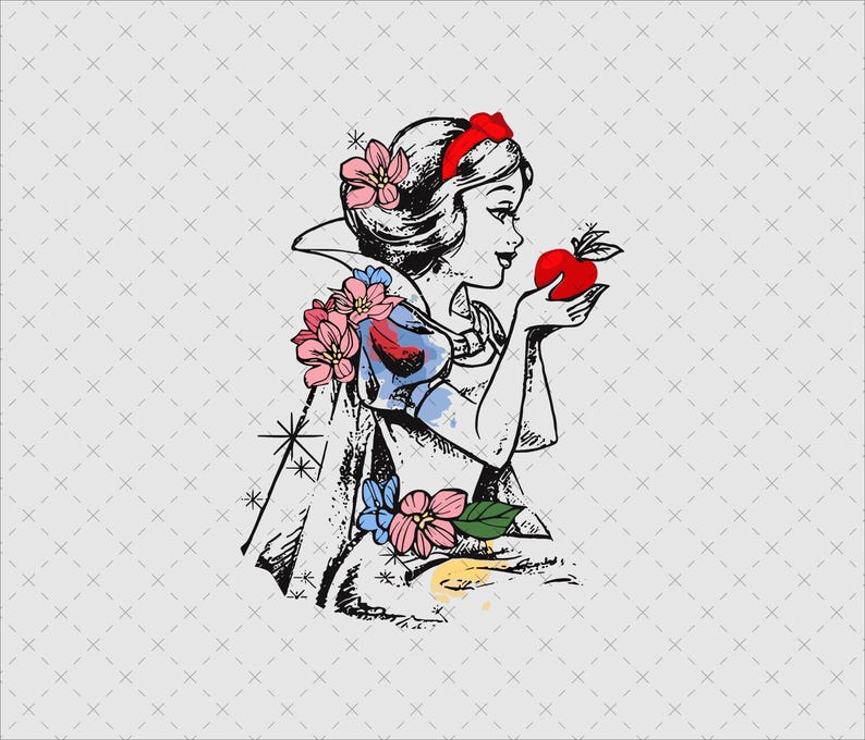 Snow White PNG, Floral Princess Shirt Design (Digital Download) image 1