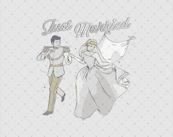 Cinderella Couple Just Married PNG, Wedding Digital File