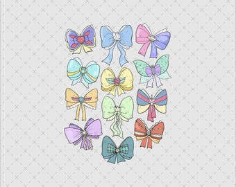 Princess Bows Clipart, Coquette Ribbons, Pastel Designs, Instant Download PNG SVG File