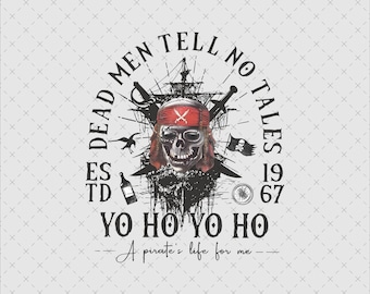 Pirate Skull Dead Men Tell No Tales, Instant Download PNG, Sublimation Clipart, Shirt Sticker File
