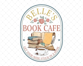 Retro Belle's Book Cafe PNG, Beauty and the Beast (Digital Download)