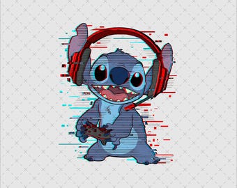 Retro Stitch Gamer PNG, Funny Cartoon Character, Sublimation File