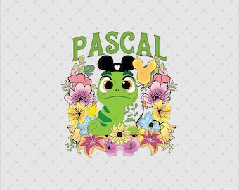 Pascal Chameleon Floral Png SVG, Tangled Instant Download, Retro Floral Art, Shirt Sublimation File