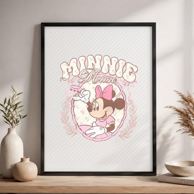 Retro Minnie Mouse png, instant download, bloemenroze coquette, sublimatie gezinsvakantieshirt afbeelding 3