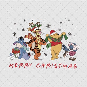 Winnie The Pooh Christmas Svg, Winnie Christmas Png, Christmas Family Png, Christmas Sublimation Svg, Merry Christmas Svg, Christmas Lights