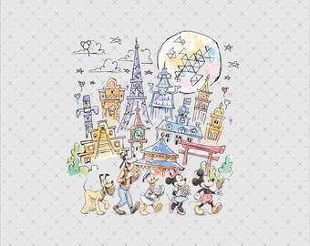 Beloved Mouse Friends Global Adventure Art – Theme Park, Travel PNG (Digital Download)