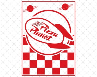Pizza Planet Retro SVG, Toy Story Aliens PNG, direkt nedladdning utskrivbar, skjortklistermärke mugg