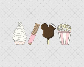 Theme Park Snacks Clipart, Instant Download PNG, Cute Food Illustration, Sticker Sheet Print