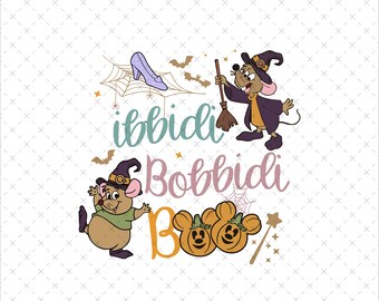 Bibbidi Bobbidi Boo Halloween Png, Jaq and Gus Witch Design, Instant Download PNG SVG File