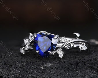 指輪・リング Sapphire Engagement Love Ring Silver Bronze Blue Lab-Created Sapphire & Diamond Heart Promise Ring 1/10