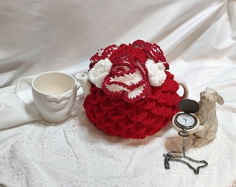 Teapot Cosy Painting the Roses Red tea party accessory wool cozy - red and white