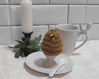 Egg Cozy Egg Cosy Egg Warmer - soft boiled egg wool cozy - beehive, bee hive in gold wool
