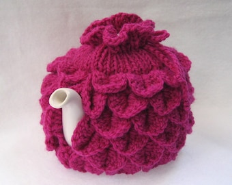 Teapot Cozy Tea pot cozy, tea accessories wool cozy Crocodile stitch  - raspberry pink wool