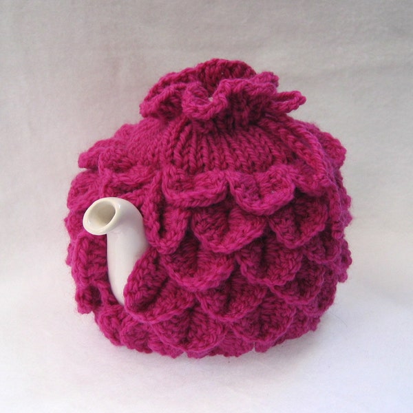 Teapot Cozy Tea pot cozy, tea accessories wool cozy Crocodile stitch  - raspberry pink wool