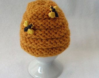 Egg Cozy Egg Cosy Egg Warmer - soft boiled egg wool cozy - beehive, bee hive in gold wool