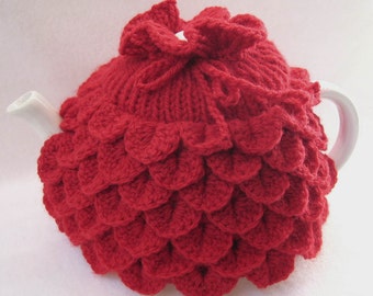 Teapot Cozy Tea pot cozy, tea accessories,  cozy Crocodile stitch in red wool