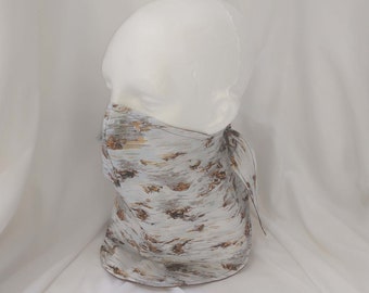 Bandana style facial covering for adults - white birch tree and brown printed cotton