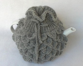 Teapot Cozy Tea pot cozy, tea accessories wool cozy Crocodile stitch - dove grey wool