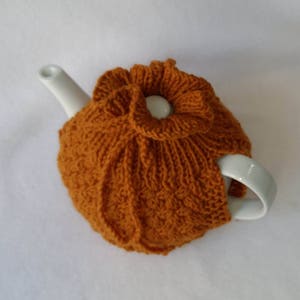 Cable Knit Teapot Cozy tea cosy, tea accessories wool cosy cross cabling, pumpkin color wool image 5