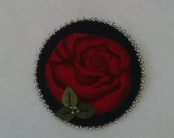 Day of the Dead, Dia De Los Muertos Felt Brooch Pin - red rose