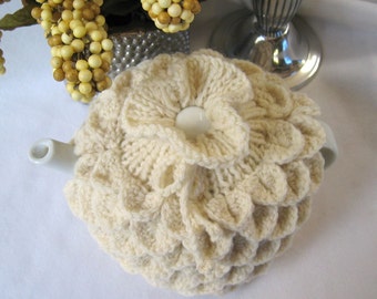 Teapot Cozy Tea pot cozy, tea accessories wool cozy Crocodile stitch - winter white