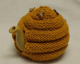 Hand knitted teapot cosy Bee Hive Teapot Cozy Bee tea cozy, tea accessories wool cosy - beehive cosy small in wool