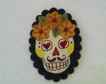 Day of the Dead, Dia De Los Muertos Felt Brooch Pin - mustache