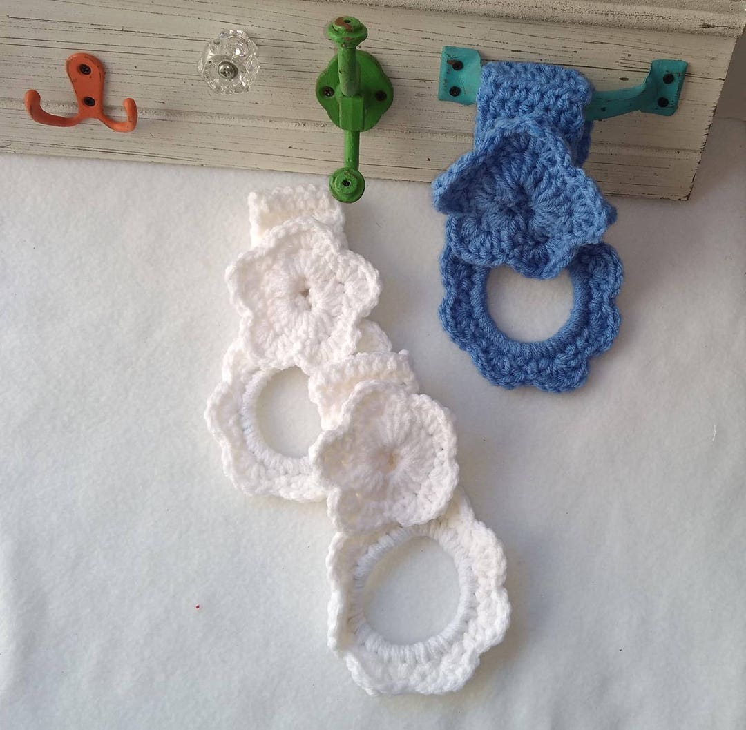 Crochet Kitchen Towel Ring Set Blue White Etsy
