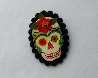 Day of the Dead, Dia De Los Muertos Felt Brooch Pin red and green