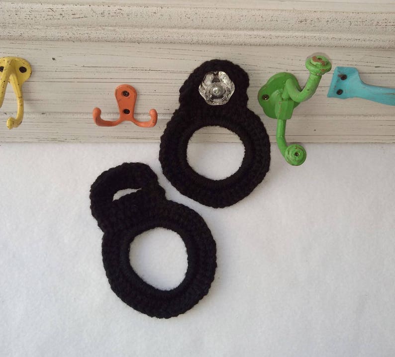 Crochet Kitchen towel ring set black