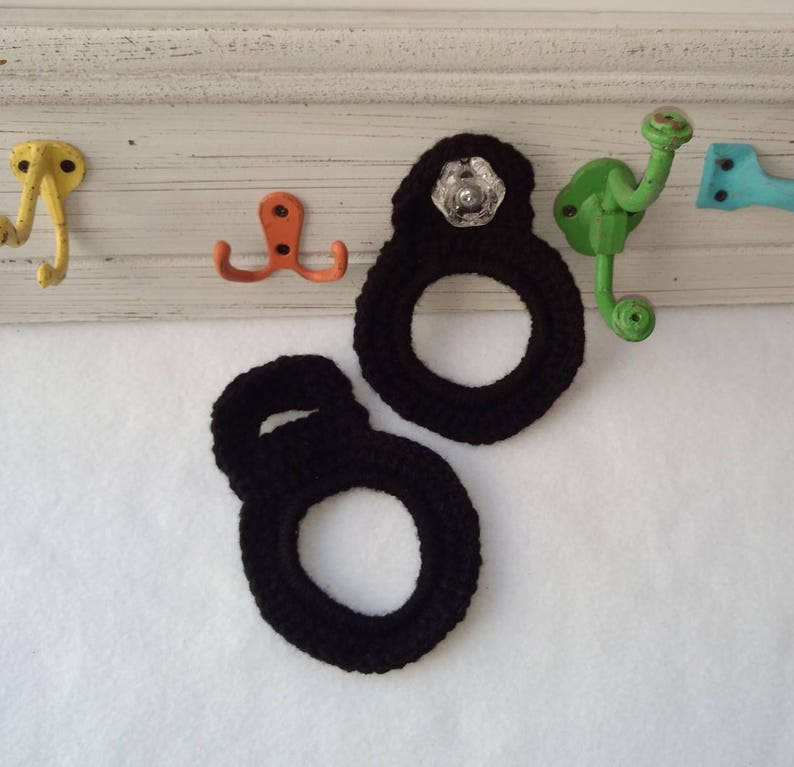 Crochet Kitchen towel ring set black