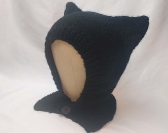 Pussy Hat balaclava helmet - kitty ear hat soft fuzzy black color