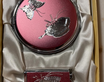 Vintage Nacon Japan Compact & Perfume Applicator Set – Butterfly Design – Mint Condition – Retro Vanity Collectible