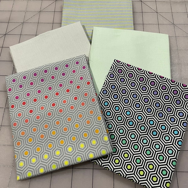 Tula Pink - 5 FQ Bundle - Shades of Gray - True Colors Solid Color and Prints Mix - Fat Quarters - Cotton Quilting Fabric