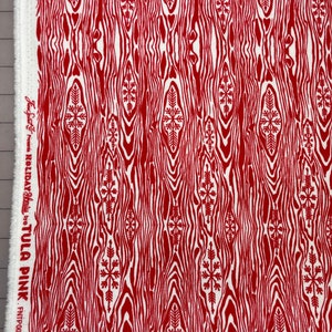 Tula Pink HOLIDAY HOMIES Cotton Flannel Fabric Yule Log Woodgrain in Red