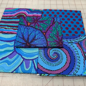 5 FQ Kaffe Fassett Collective - Blues Classics  - Cotton Quilting Blue Fabric Fat Quarter Set Bundle