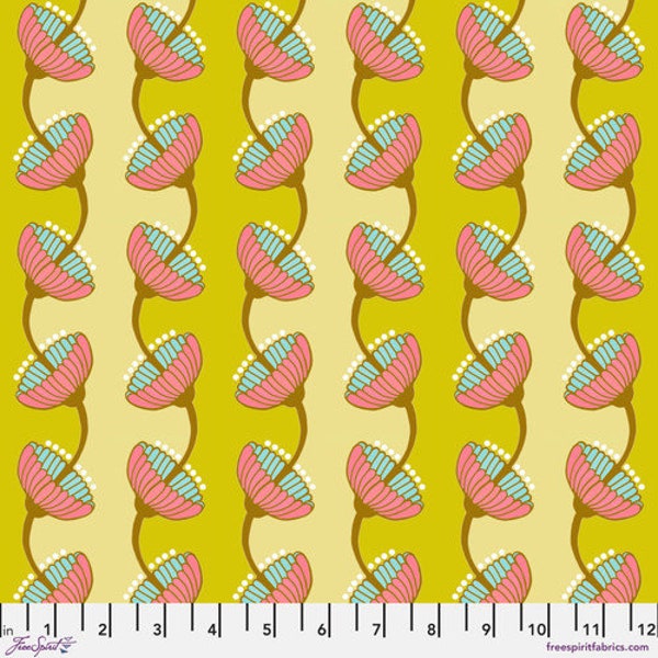 Striped Bells - Saffron || Brave Anna Maria Horner Floral Cotton Fabric by the Yard