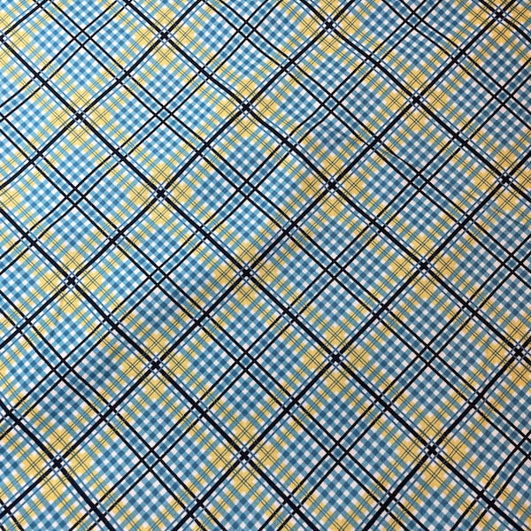 Blue Yellow Plaid Fabric - Shelburne Falls by Denyse Schmidt - Complex Plaid - Black Cream Cotton fabric by the yard