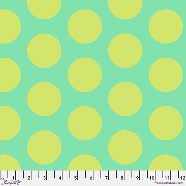 Dinosaur Eggs - Lime || ROAR! Tula Pink  - Large Dot Fabric - Green Cotton Quilting Sewing Craft Fabric by the HALF YARD
