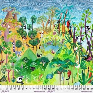 Mappa della fauna selvatica del Madagascar - Pannello // Madagascar Adventure Daughter Earth/Katy Tanis Cotton Fabric - Pannello da 24 pollici