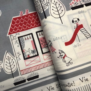 KOKKA Trefle School Gray Playground Japanese Cotton Fabric Double Border print