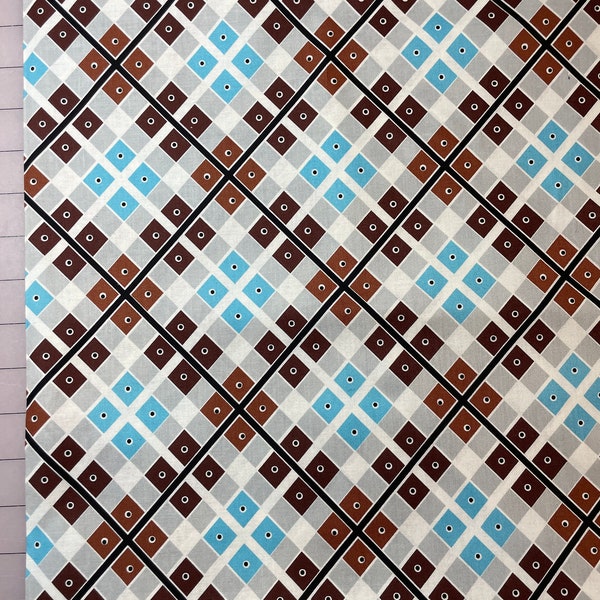 Katie Jump Rope Blue Brown Plaid - Denise Schmidt Modern Vintage cotton fabric bty